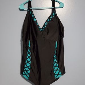 Teal and Black One Piece Torrid Swim Suit 5x